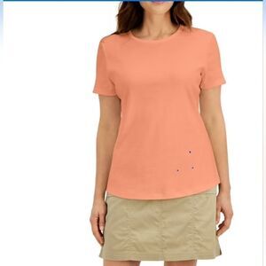 TALBOTS TEE Top M Peach 100% PIMA COTTON Pullover CrewNeck ShrtSlv Women T-shirt